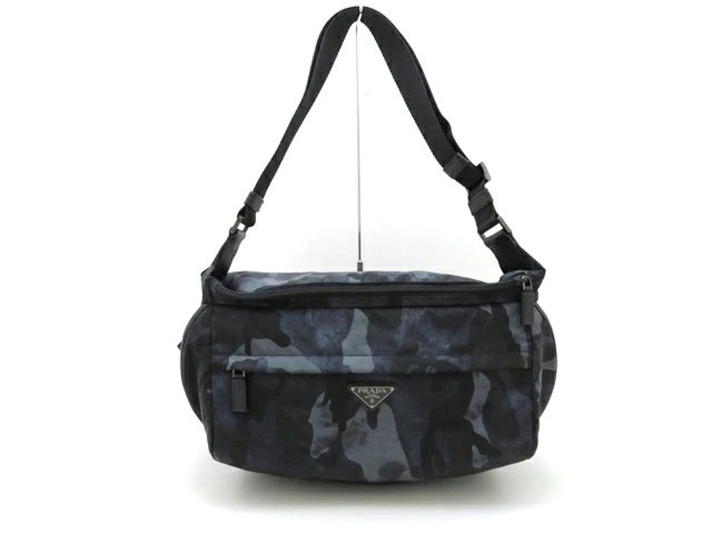 Prada Bag Shoulder Body Camouflage Calfskin Black Gray